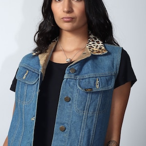 Custom Vintage Lee Denim Leopard Collar Vest