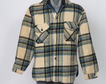 Size M-L CPO Plaid Wool Shirt/Jacket 1970’s vintage blue, green, black and cream