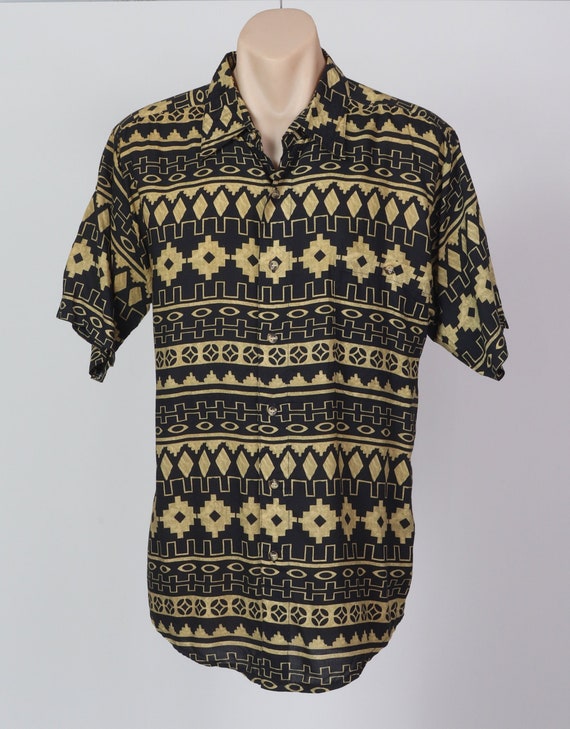 Buy Aztec Tribal Pattern Rayon Vintage Shirt, Size S Online in 