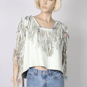 Incredible 70&#39;s Hippy Woodstock Tribal Leather Festival Top, Free Size