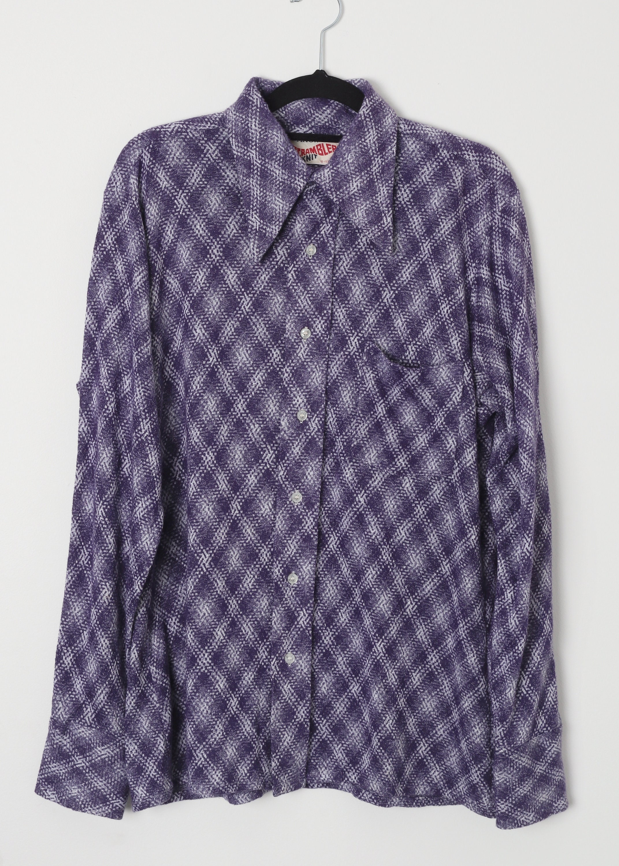 Size M 1970s Purple Plaid Knit Body Shirt, Arrow Scrambler, Western shirt