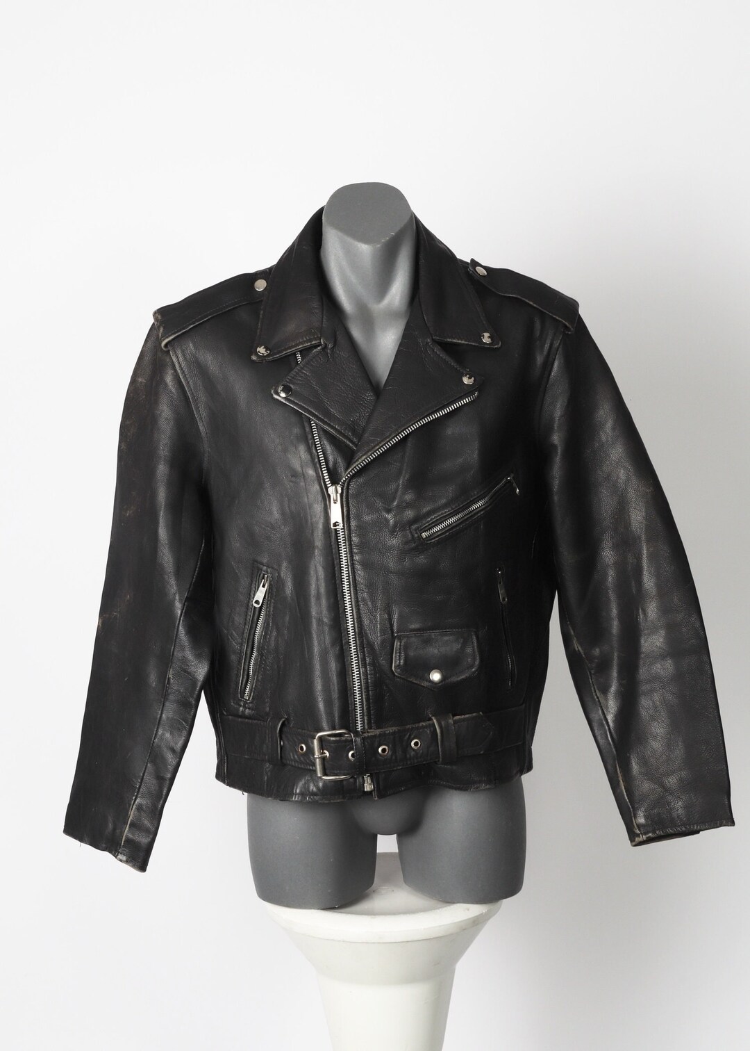 Ash Gee Vintage Leather Motorcycle Jacket Size L - Etsy