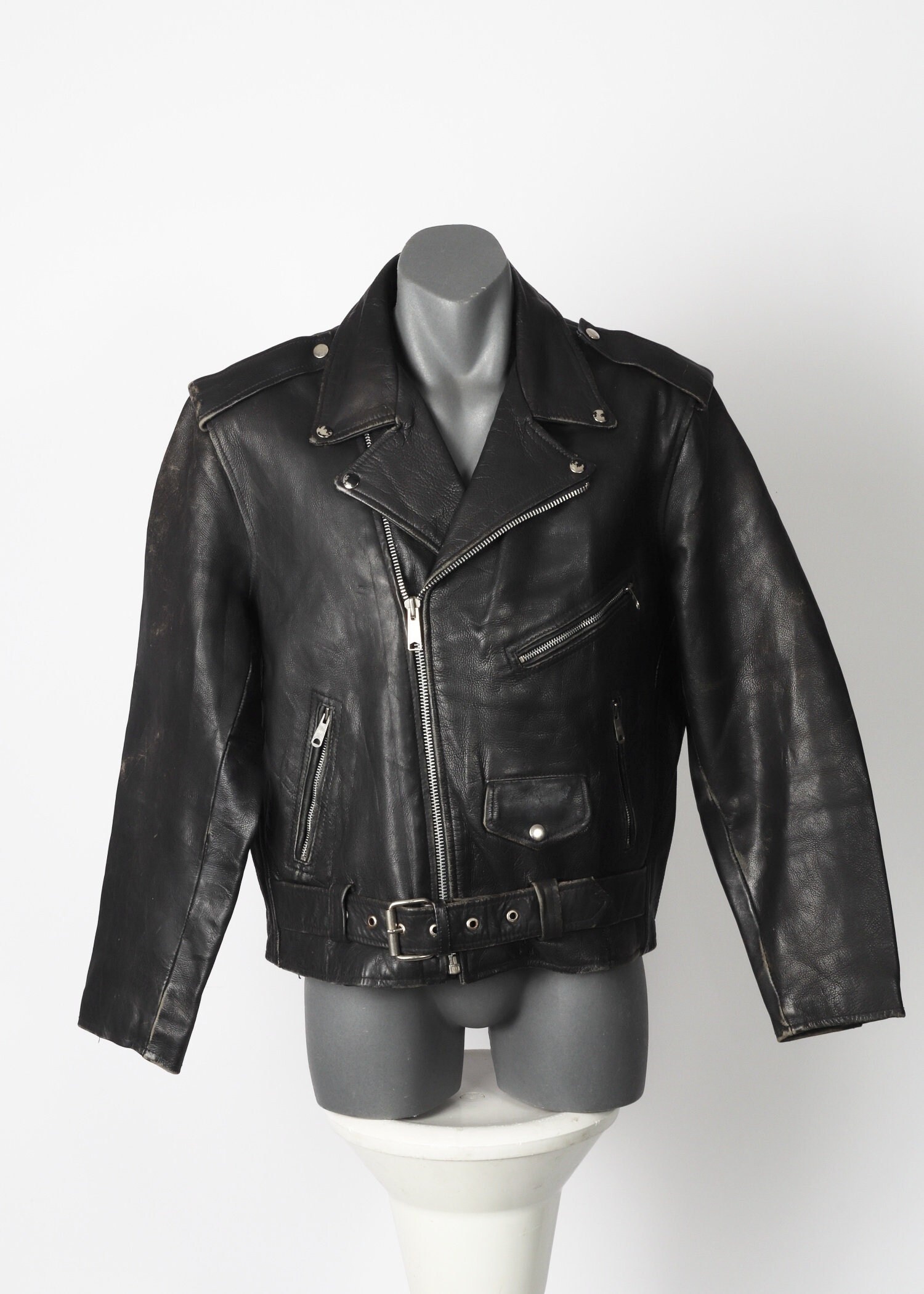 Ash Gee Vintage Leather Motorcycle Jacket, Size L - Etsy
