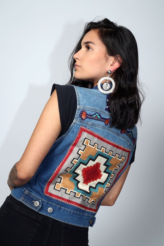 Aztec denim vest