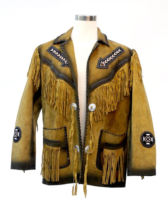 Fringed Suede Western Cowboy Jacket / Conchos/ Fa… - image 1