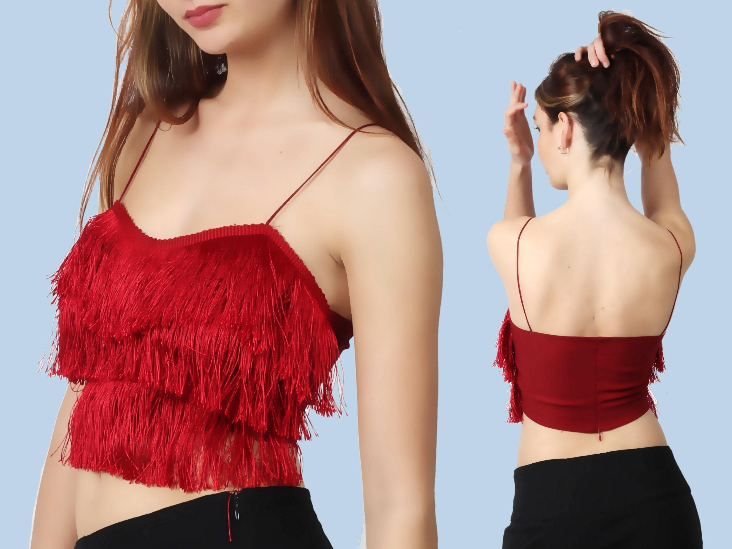 red fringe crop top