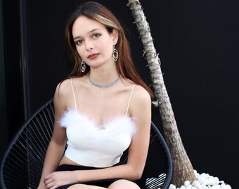 White Feather Trim Bustier Top