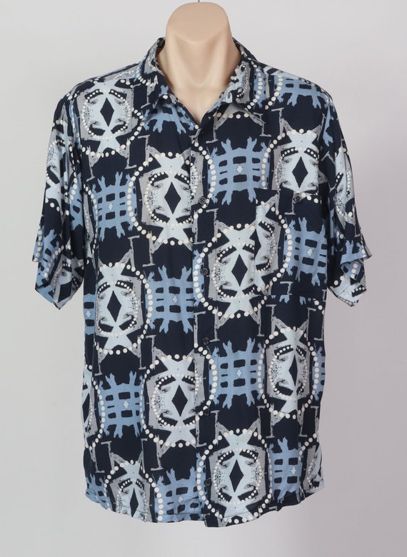 Tribal Primitive Hawaiian Vintage Shirt, Size L - image 1