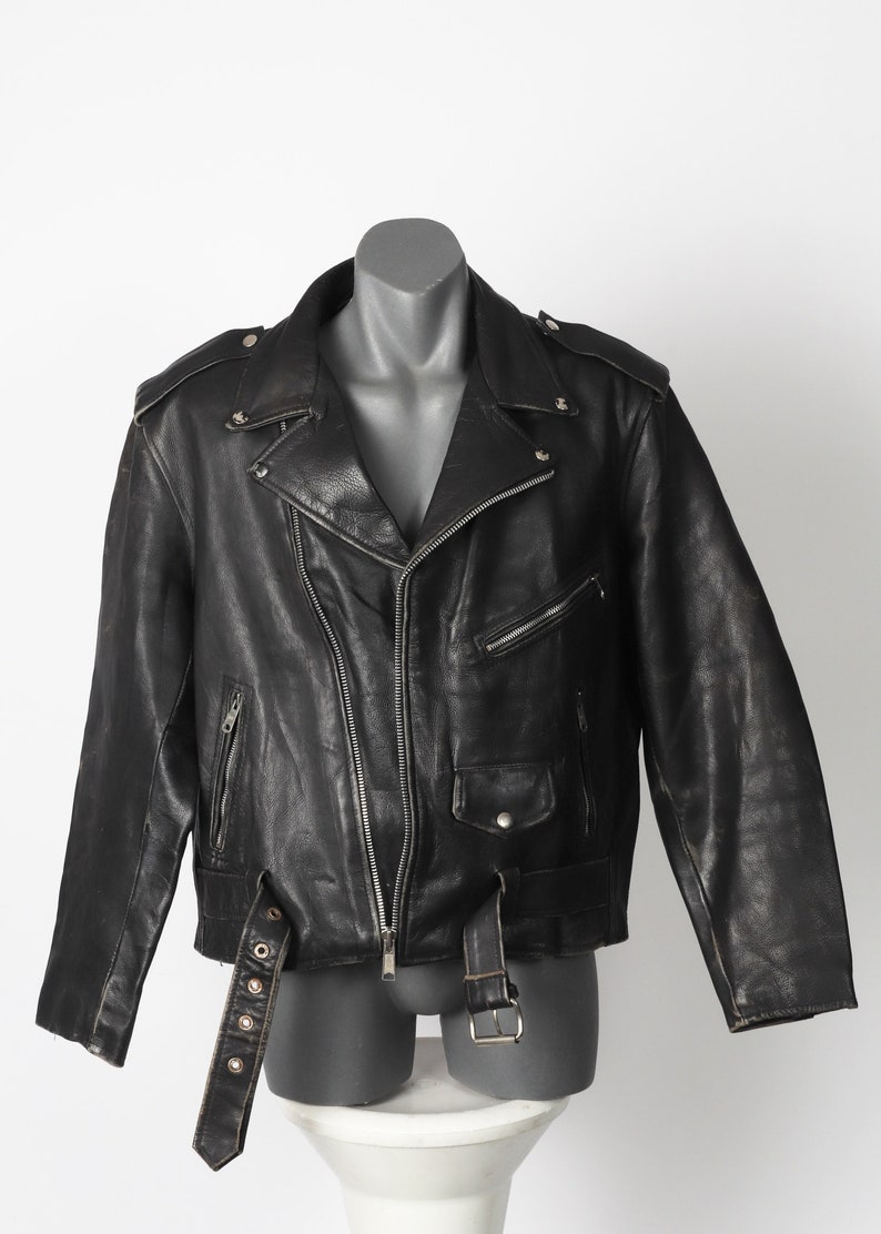 Ash Gee Vintage Leather Motorcycle Jacket Size L - Etsy