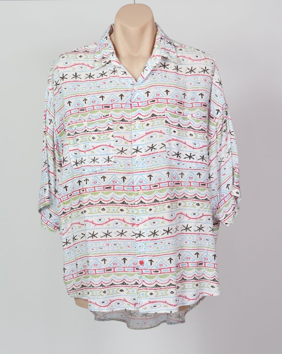 80's Quirky Hand Drawn Print Unique Vintage Shirt… - image 1