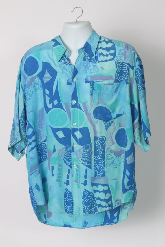 Brightly Patterned Vintage Men's Party Shirt, Siz… - image 1