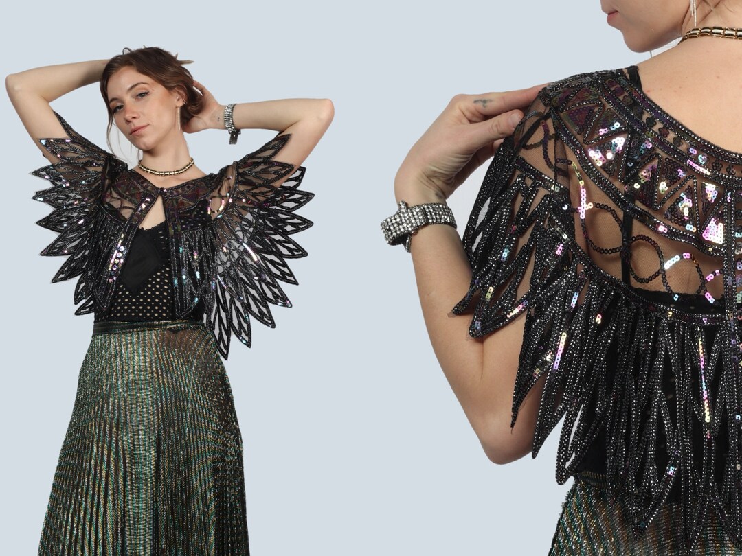 Sequin Cape / Beaded Evening Jacket / Vintage Art Deco Style / Sheer - Etsy