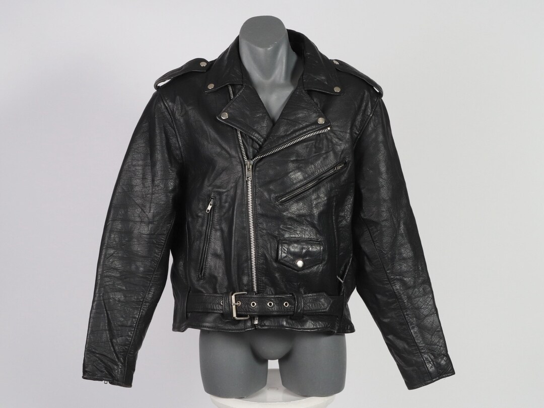 ジャケット・アウター LIDNM DOUBLE CLOTH MOTORCYCLE COAL Vintage Leather Jacket Size 36 Biker Style Heavyweight Moto