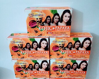 Samira  Kojic + Papaya  Soap with beads scrub pack of  3 Bars for the price/ Adelaidebeauty/