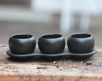 Black Modern Ceramic Trio Mini Accent Planter - Perfect for a set of three house plants