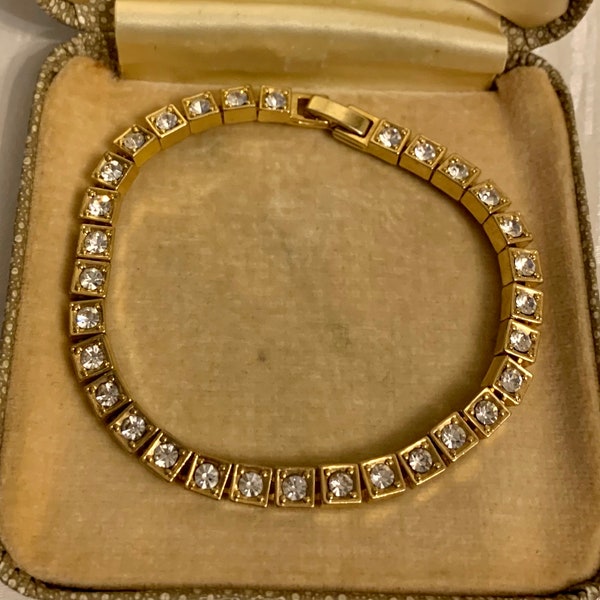 Vintage Gold Tennis Bracelet, Vintage Crystal Bracelet, Gold Wedding Bracelet, Vintage Gift Bracelet, Vintage Jewellery, Womens Bracelet
