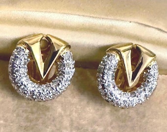 Vintage Valentino-logotypörhängen med klämma, designersmycken
