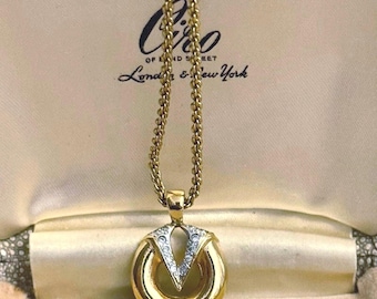 Vintage Valentino V Logo Gold Pendant Necklace: Designer Necklace, Gift For Her