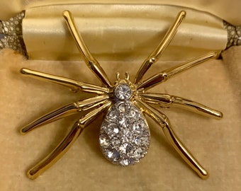 Broche de araña de cristal vintage, broche de cristal de diseñador vintage, coleccionable vintage, joyería de boda, regalo para ella, broche de boda