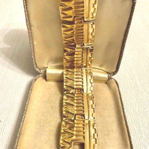 Vintage Monet Gold Plated Bracelet: 1980s Aztec Panel Link