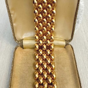 Vintage Gold Plated Tank Bracelet: Chunky Chain Link, 7 Inch