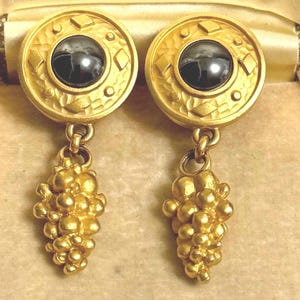 Designer Rima Ariss Clip On Earrings, Vintage Clip On Earrings, Designer Statement Earrings, Gold Lapis Lazuli Earrings, 80’s Jewellery