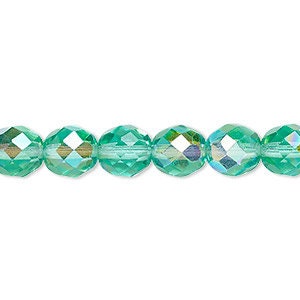 Perle, Jablonex®, Tschechische feuerpolierte Glas, light aqua AB, 8mm, 10,mm, 12mm, facettiert rund, 10 Perlen