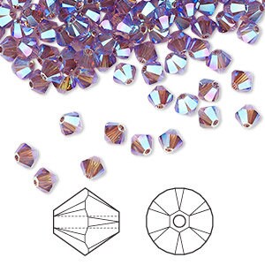 Bicono, Cristallo, Crystal Passions®, Xilion, Iris AB2X, Perlina da 4 mm, (5328), 24 perline