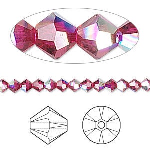 Bicone, Crystal, Crystal Passions®, Xilion, Ruby AB, 4mm Perle, (5328), 24 Perlen