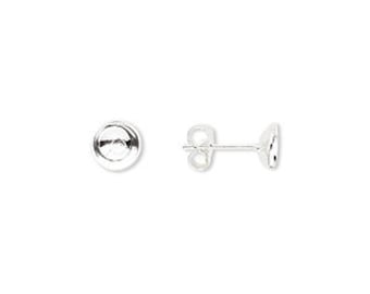 Earstud, sterling silver, 6mm with cup, 2 pairs