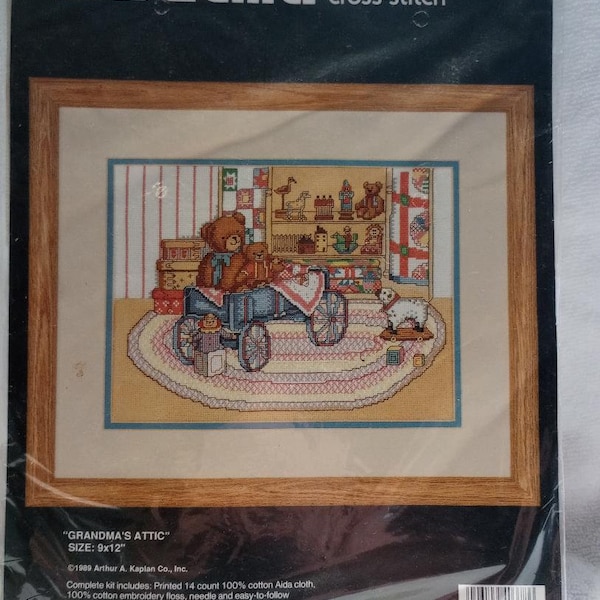 Kit, Printed Counted Cross Stitch, Bucilla, Grandma's Attic, #40378, 14 count