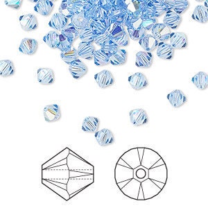 Bicone, Crystal, Crystal Passions®, Xilion, Light Sapphire AB, 4mm Bead, (5328), 24 beads