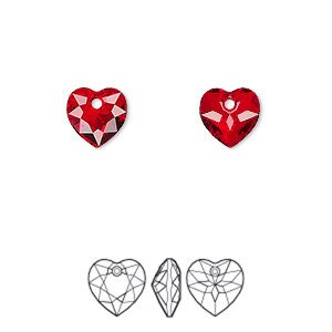 Drop, Charm, Pendant, Heart, Faceted, Crystal Passions®,  (6432), Light Siam, 8mm, 1 heart