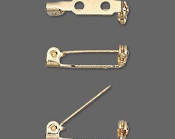 Pin back, gold-plated steel, 3/4 inch, locking bar, 10 pins