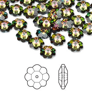 Perlina, Cristallo, Crystal Passions®, 3700, Sfaccettata, Fiore di Margherita, Vitrail Media, 8 x 3 mm, 2 perline