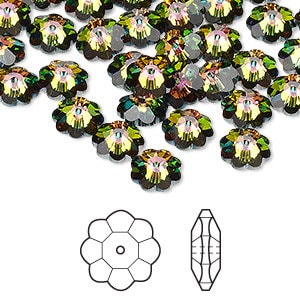 Bead, Crystal, Crystal Passions®, 3700, Faceted, Marguerite Flower, Vitrail Medium, 8x3mm, 2 beads