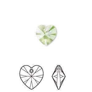 Drop, Charm, Pendant, Heart, Faceted, Crystal Passions®,  (6228), Peridot, 10mmx10mm, 2 heart