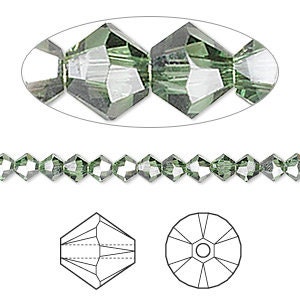Bicone, Crystal, Crystal Passions®, Xilion,  Peridot Satin, 4mm Bead, (5328), 24 beads