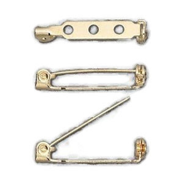 Pin back, locking bar, gold-plated steel, 1-inch, 10 pins