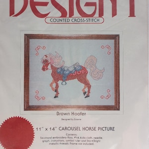 Kit, Vintage, Counted Cross Stitch, Design 1, Sherley & Co., Carousel Horse, 14 count, NIP, 2 choices