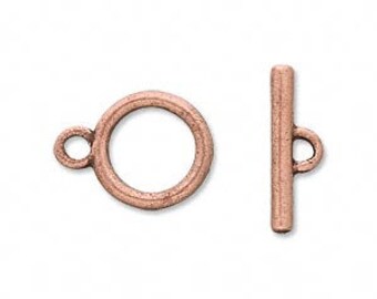 Clasp, Round, Toggle, Copper plated Pewter, 14mm, 4 sets