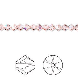 Bicone, Crystal, Crystal Passions®, Xilion, Vintage Rose AB, 4mm Bead, (5328), 24 beads