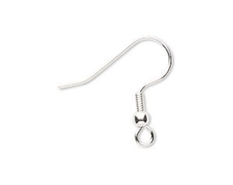 Ear wire, silver-finished stainless steel, 20mm fishhook with 3mm ball and 4mm coil with open loop, 21 gauge, 10 pairs