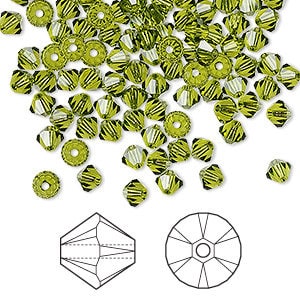 Bicone, Crystal, Crystal Passions®, Xilion, Olivine, Green, 4mm Bead, (5328), 24 beads