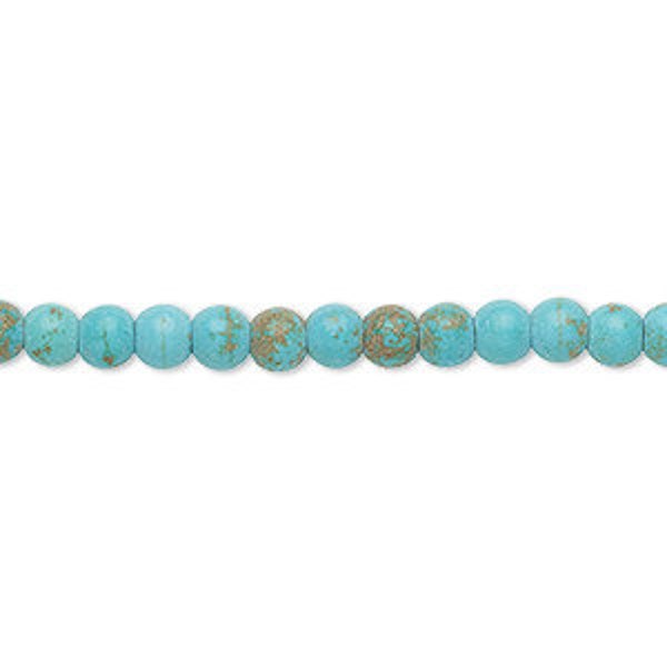 Bead, magnesite (dyed / stabilized), blue, 4mm round, D grade, Mohs hardness 3-1/2 to 4