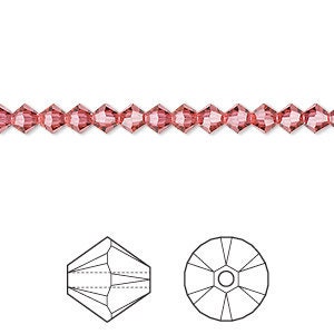 Bicone, Crystal, Crystal Passions®, Xilion, Indian Pink, 4mm Bead, (5328), 24 beads