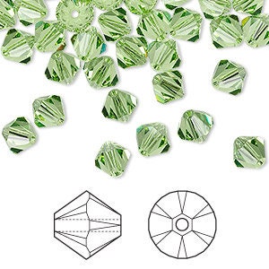 Bicone, Crystal, Crystal Passions®, Xilion, Peridot, Light Green, 6mm Bead, (5328), 20 beads