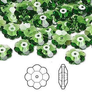 Bead, Crystal, Crystal Passions®, 3700, Faceted, Marguerite Flower, Fern Green, 10x3.5mm, 2