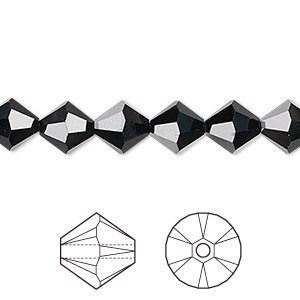Bead, Crystal Passions®, Bicone, Jet, Black, 8mm, (5328), 11 beads
