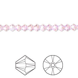 Bicone, Cristallo, Crystal Passions®, Xilion, Light Rose AB2X, Perlina 4mm, (5328), 24 perle